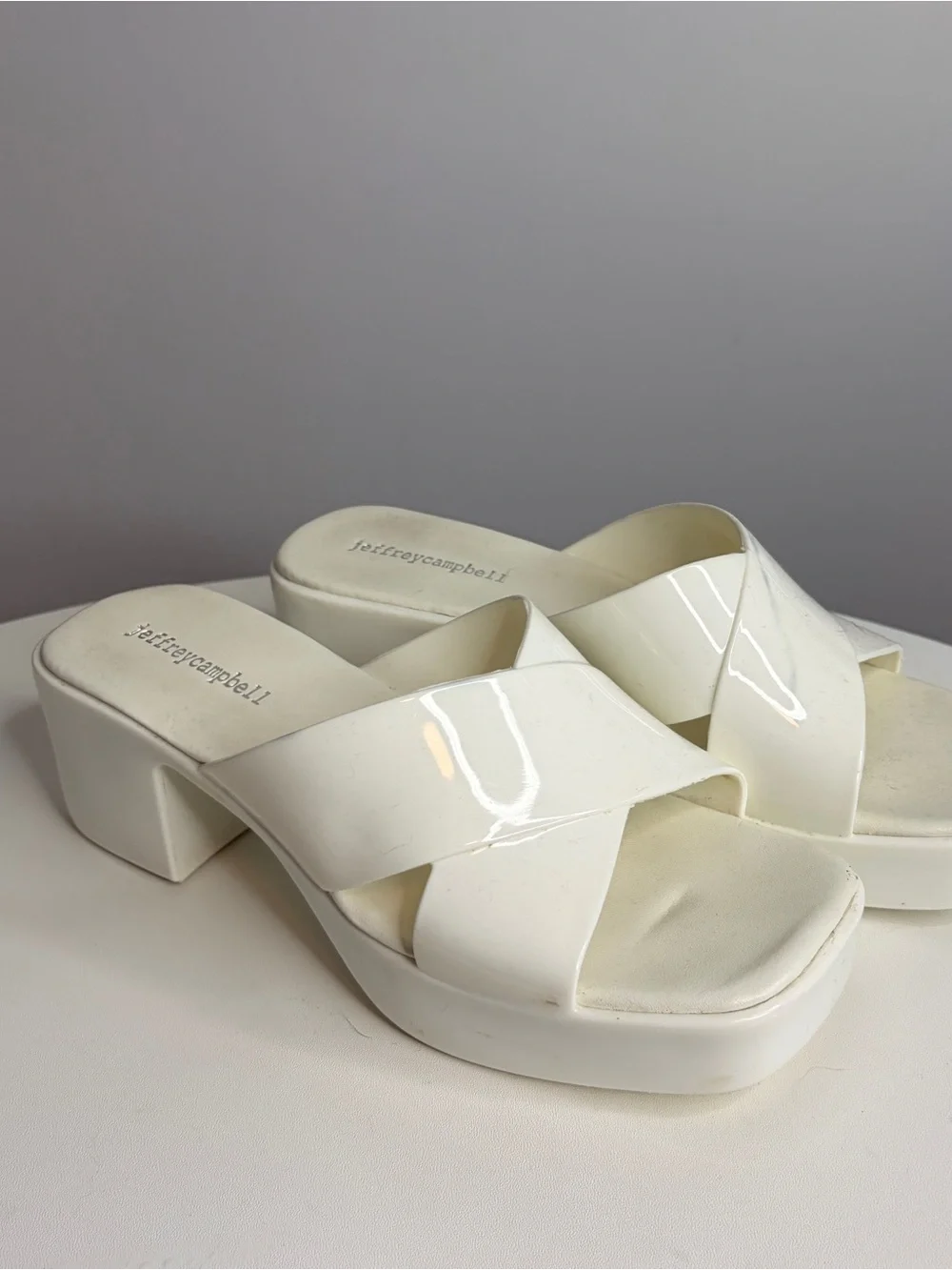 Jeffrey Campbell Bubblegum Platform Sandals Cream Crossband Block Heel Slides 8